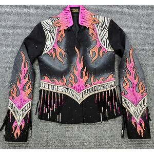 Berry Fit Show Jacket Rhinestone Western Pleasure Pink Flame Zebra XS S Bling